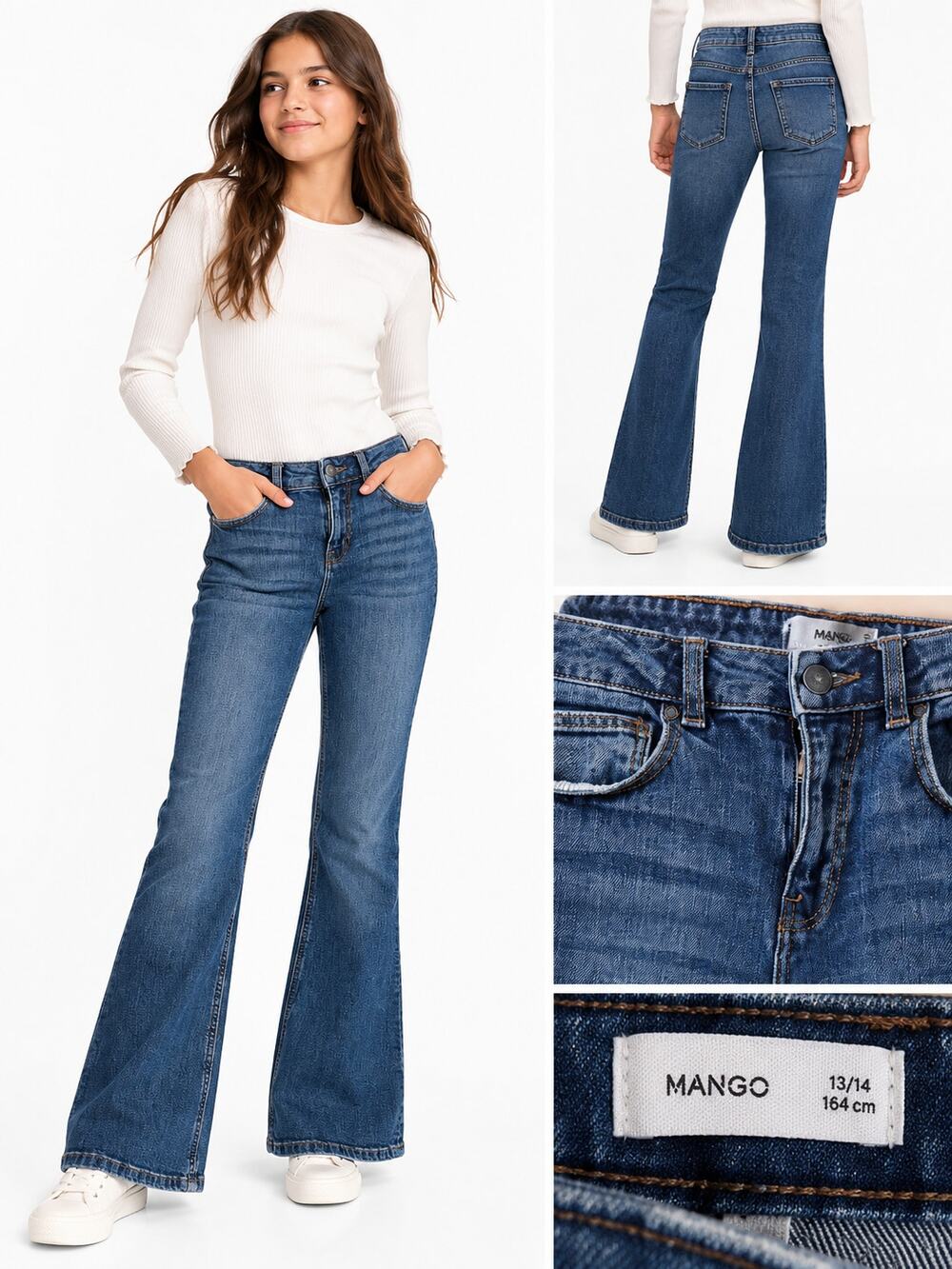 Mango Girls Flare Jeans Size 13/14 Blue Denim Retro Y2K
